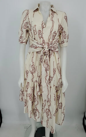 CIEBON Cream Orange Embroidered Short Sleeves Size SMALL (S) Dress