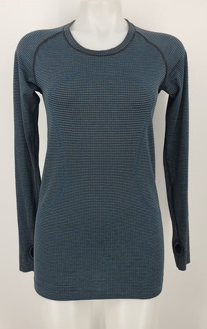 LULULEMON Teal Black Pinstripe Longsleeve Size 8  (M) Activewear Top