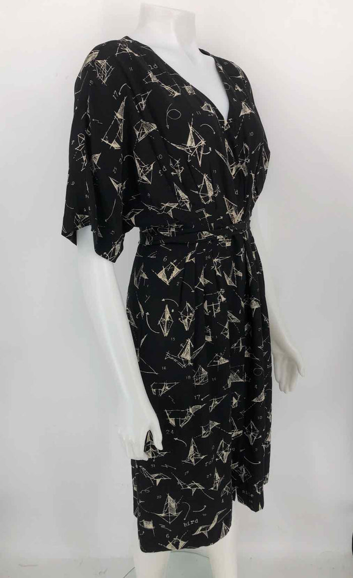 MOULINETTE SOEURS Black Beige Silk Origami Print Size 4  (S) Dress