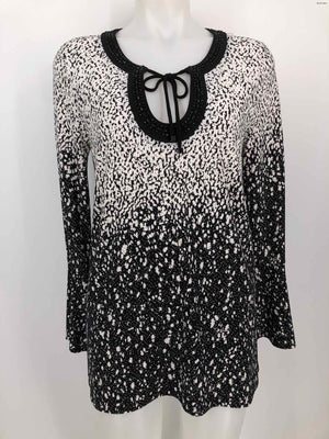 JOSEPH RIBKOFF White Black Print Bead Trim Size 8  (M) Top