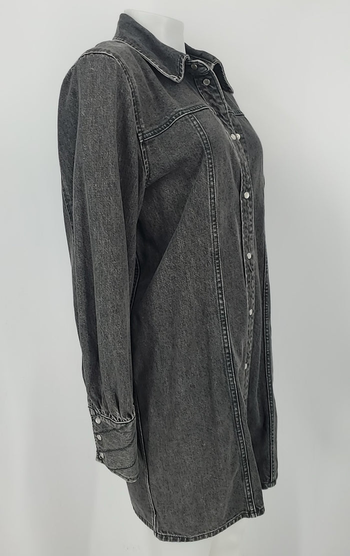 GANNI Charcoal Denim Collar Longsleeve Size 42 Dress