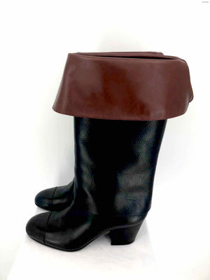 CHANEL Brown Black Leather Made in Italy Mid-Calf Shoe Size 38 US: 7-1/2 Boots