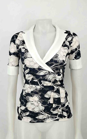 ANNE FONTAINE Navy White Lace Floral Wrap Size 2  (XS) Top