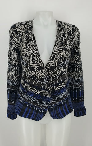 NIC + ZOE Black & White Blue Knit Print Wrap Women Size SMALL (S) Jacket