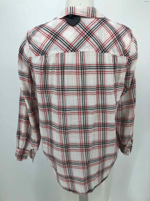 JOIE Cream Red Multi Cotton Plaid Longsleeve Size SMALL (S) Top