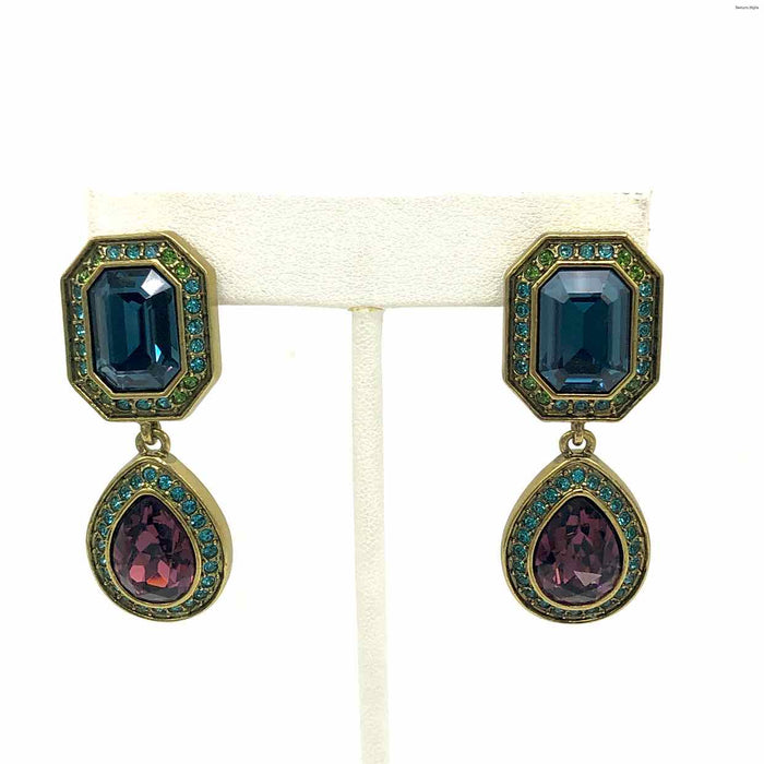 HEIDI DAUS Blue Purple Crystal Brass Pre Loved Earrings