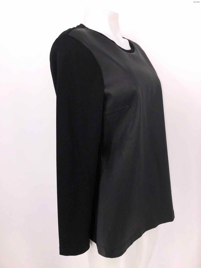 ST. JOHN Black Leather Front Made in Italy Lace Longsleeve Size LARGE  (L) Top