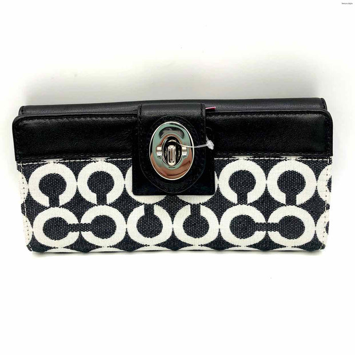 COACH Black & White Lt Blue Monogram Fold Over Wallet