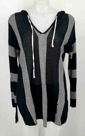 MARGARET O'LEARY Black White Knit Striped Hoodie Size SMALL (S) Sweater