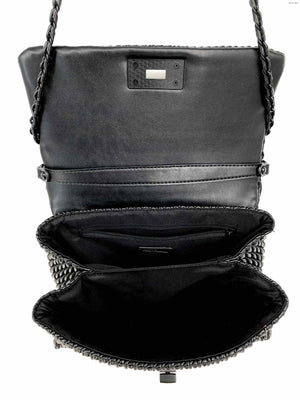 ALDO Black Synthetic Crinkle Satchel w/Shoulder Stap Purse