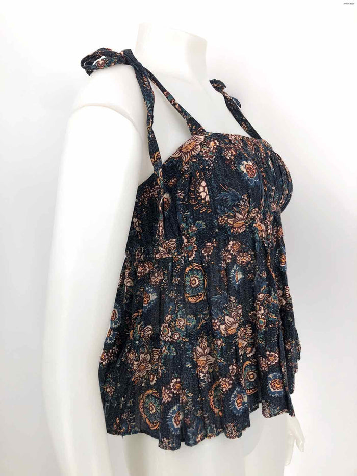 ULLA JOHNSON Navy Brown Multi Floral Tied Straps Size 4  (S) Top