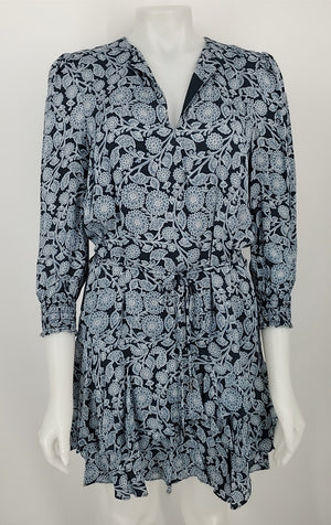 REISS Blue White Floral Longsleeve Size 4  (S) Dress