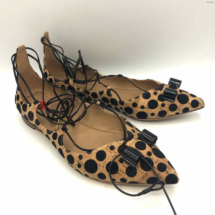 FERRAGAMO Beige Black Cork Pointed Toe Polka Dot Flats Shoe Size 6-1/2 Shoes