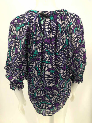 RAMY BROOK Navy & White Green Print Blouse Size Petite (S) Top