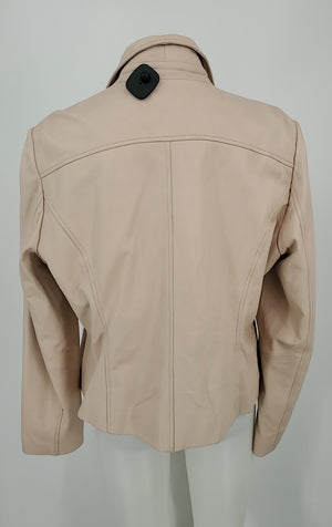 HALOGEN Beige Silver Leather Moto Women Size X-LARGE Jacket