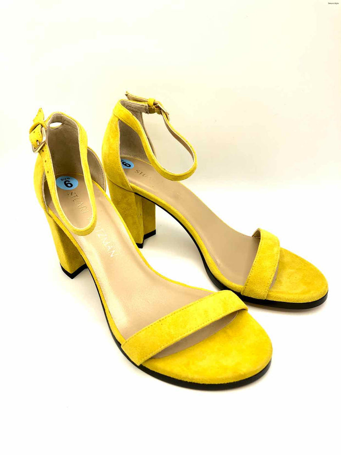 STUART WEITZMAN Yellow Leather Ankle Strap 3" Chunky Heel Shoe Size 6 Shoes