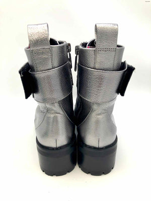 KARL LAGERFELD Pewter Metallic Faux Leather Rhinestone Bootie Shoe Size 7 Shoes