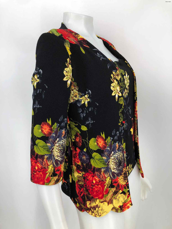 JOSEPH RIBKOFF Black Yellow & Red Floral Print 2 Pc Size 8  (M) Top Set