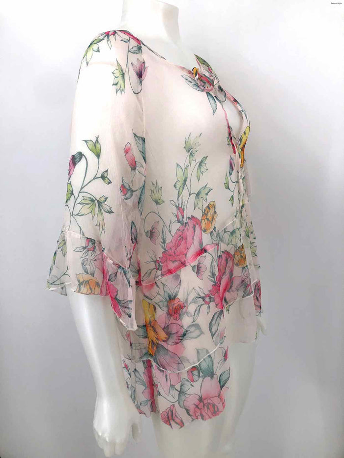 JOHNNY WAS White Yellow Multi Silk Floral Sheer Size LARGE  (L) Top