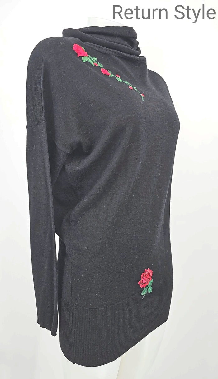 WOLFORD Black Red & Green Wool Embroidered Turtleneck Size X-SMALL Sweater