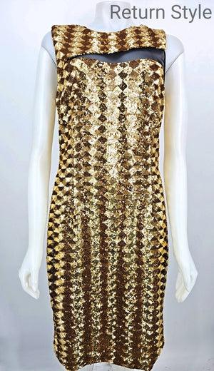 BADGLEY MISCHKA Goldtone Black Sequined Tank Size 12  (L) Dress