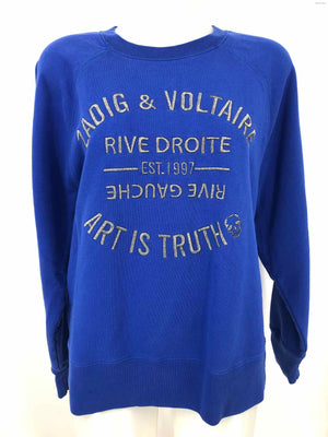 ZADIG & VOLTAIRE Blue Silver Word Print Pullover Size LARGE  (L) Sweater