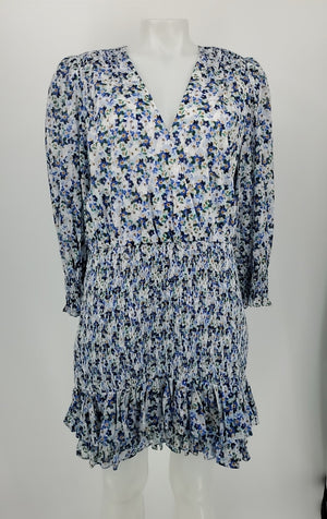 VERONICA BEARD White Blue Multi Floral Print Longsleeve Size 10  (M) Dress