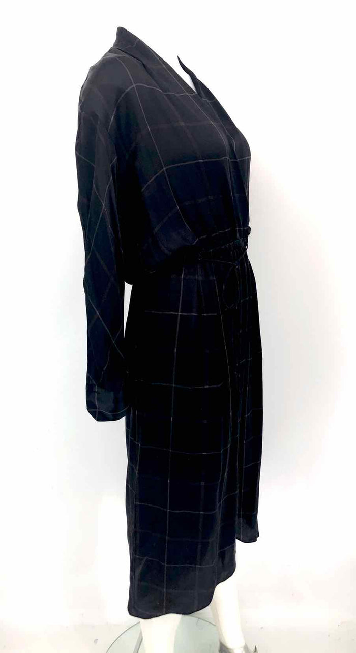 VINCE Black Gray Silk Plaid Longsleeve Size X-SMALL Dress