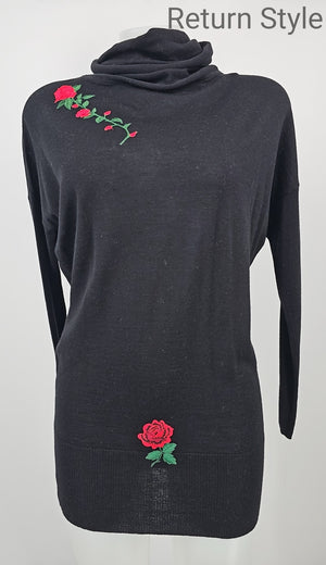 WOLFORD Black Red & Green Wool Embroidered Turtleneck Size X-SMALL Sweater