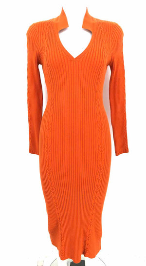 GREYLIN Orange Knit Ribbed Longsleeve Size SMALL (S) Dress