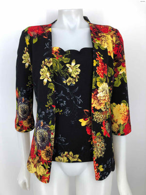 JOSEPH RIBKOFF Black Yellow & Red Floral Print 2 Pc Size 8  (M) Top Set