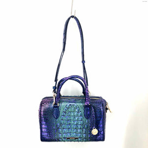 BRAHMIN Blue Purple Multi Embossed leather Dyed Print Doctor Bag 11" 5.5" Purse