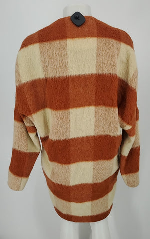 MAISON SCOTCH Orange Beige Wool Blend Plaid Overcoat Women Size 3/4  (S) Jacket