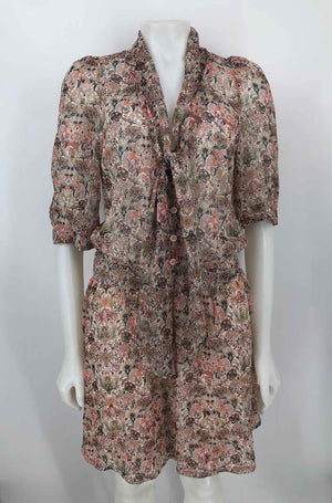 ZADIG & VOLTAIRE Cream Peach Multi Print Half Sleeve Size MEDIUM (M) Dress