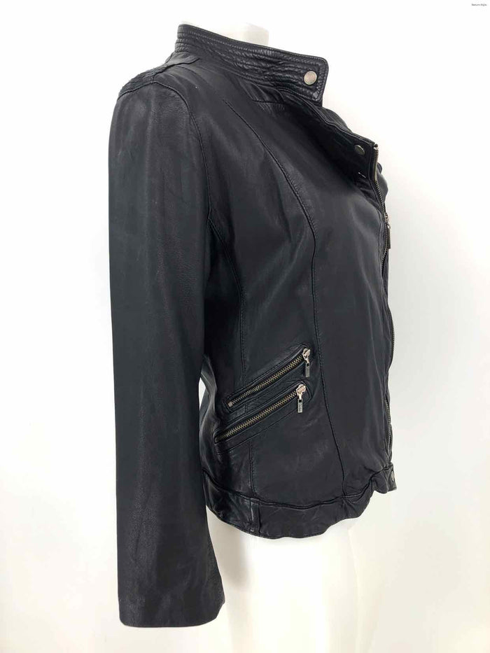 COLE HAAN Black Leather Zip Up Longsleeve Women Size X-SMALL Jacket