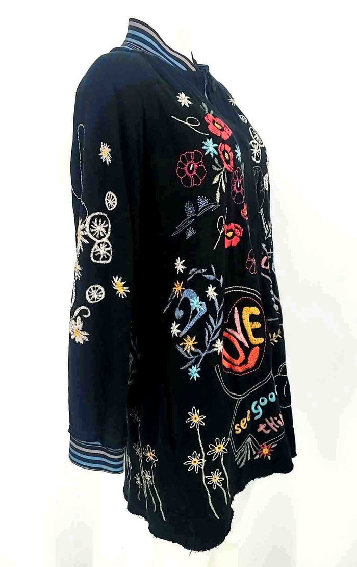 JOHNNY WAS Black Red Multi Embroidered Snap Butttons Longsleeve Jacket