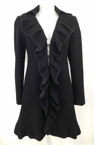 NANETTE LEPORE Black Wool Blend Ruffle Trim Women Size 4  (S) Jacket