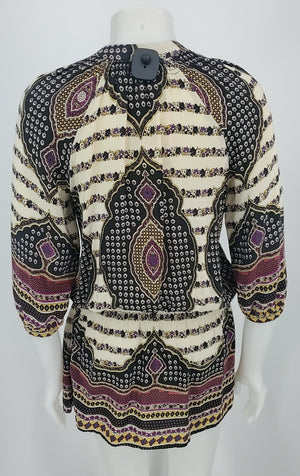 YA DA Cream Black Multi Silk Floral Print Longsleeve Size SMALL (S) Dress