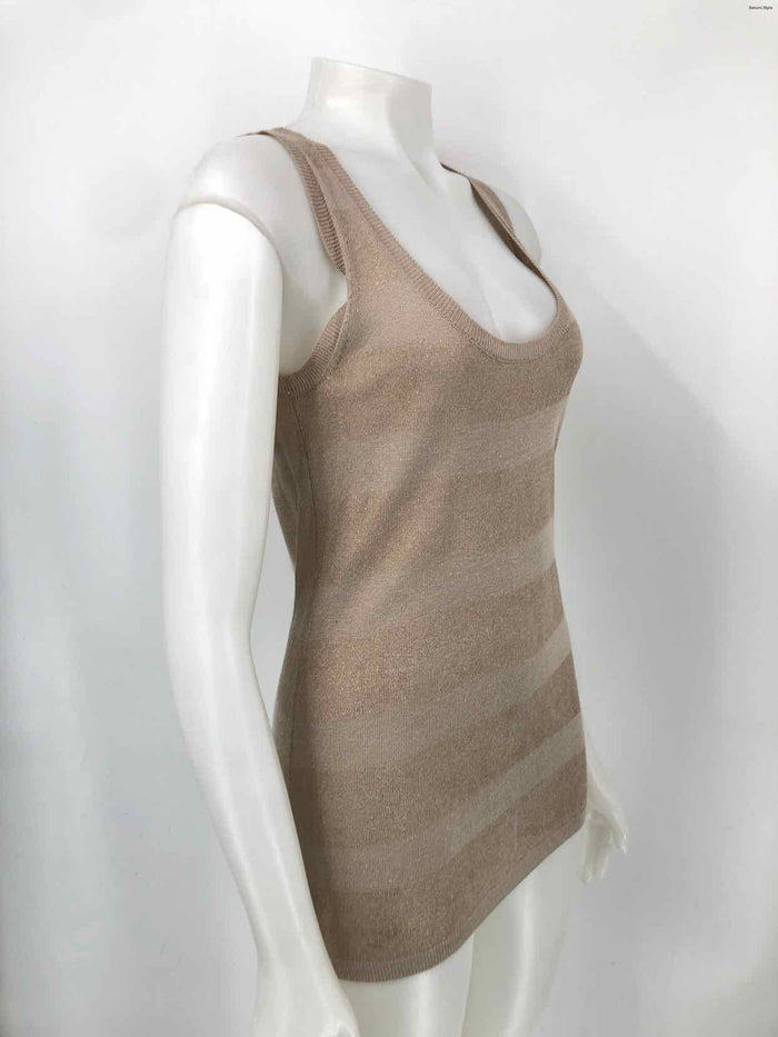 TORY BURCH Beige Goldtone Linen Blend Striped Tank Size X-SMALL Top