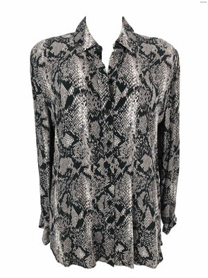 LAVENDER BROWN Gray Black Reptile Print Button Up Size MEDIUM (M) Top