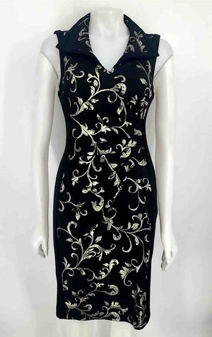 JOSEPH RIBKOFF Black Gold Gathered Collar Size 8  (M) Dress