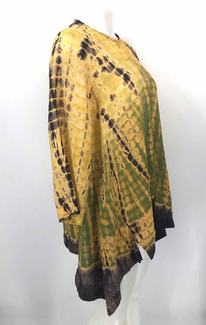 CITRON Yellow Green Multi Dyed Print Button Up Size SMALL (S) Top