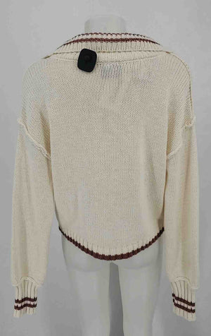 MIOU MUSE Cream Tan Crochet Collar Longsleeve Size SMALL (S) Sweater