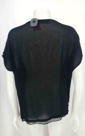 TBAGS LOS ANGELES Black Viscose Sequin Trim Short Sleeves Size LARGE  (L) Top