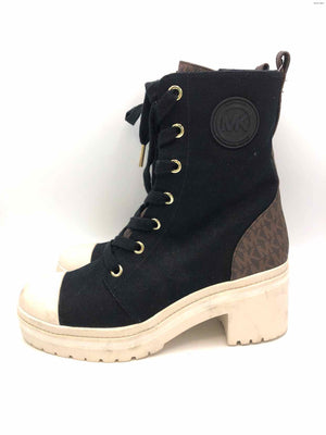 MICHAEL KORS Black & White Brown Combat Shoe Size 9-1/2 Boots