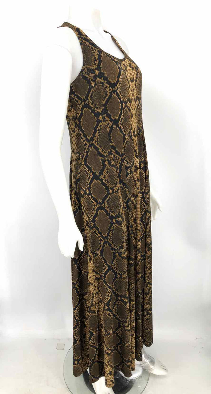 JOSEPH RIBKOFF Black Olive Reptile Print Maxi Length Size 10  (M) Dress