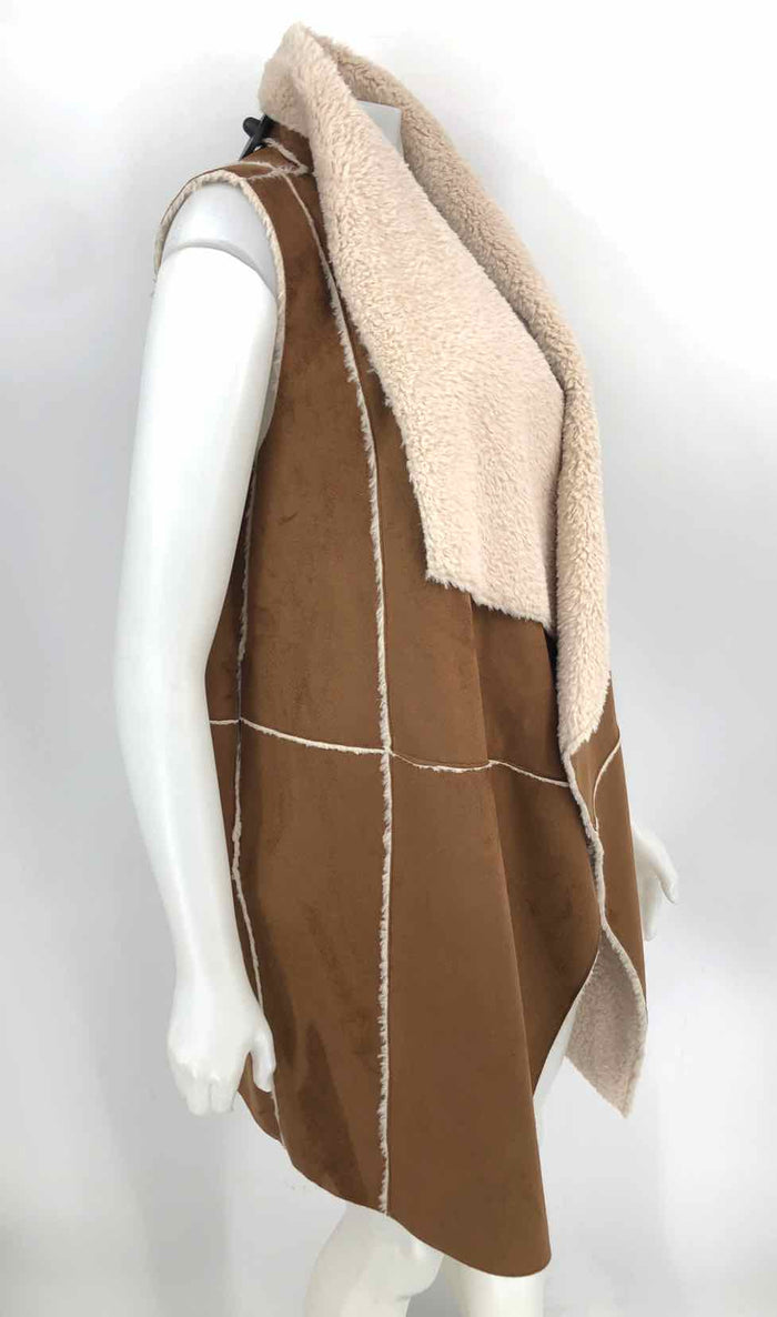 JOHN & JENN Brown Beige Faux Shearling Long Women Size LARGE  (L) Vest