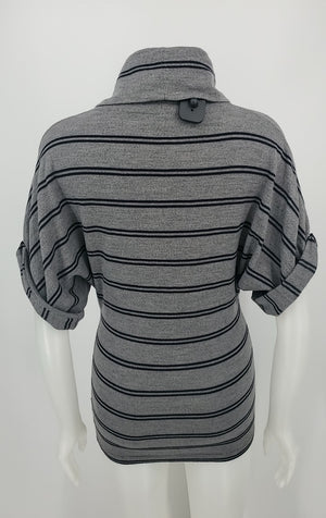 THEORY Gray Navy 95% Wool Stripe Short Sleeves Size MEDIUM (M) Sweater