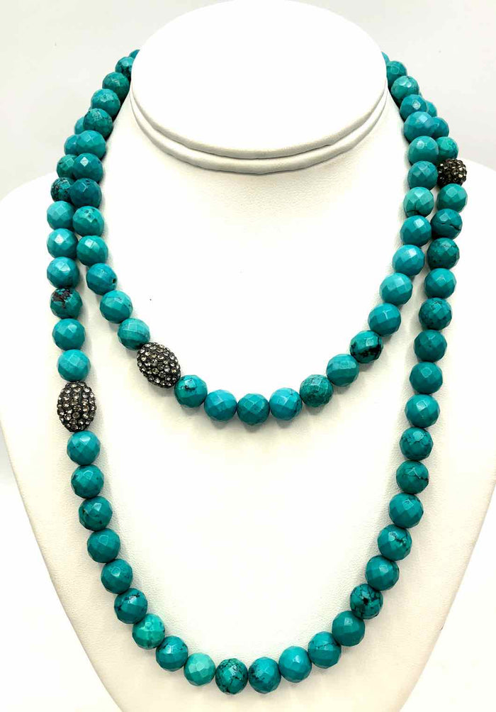 Turquoise Color Beaded Dyed Howlite Pre Loved Tassel Necklace