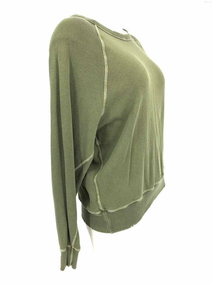 THE GREAT Olive Cotton Distressed Pullover Size 0  (XS) Top